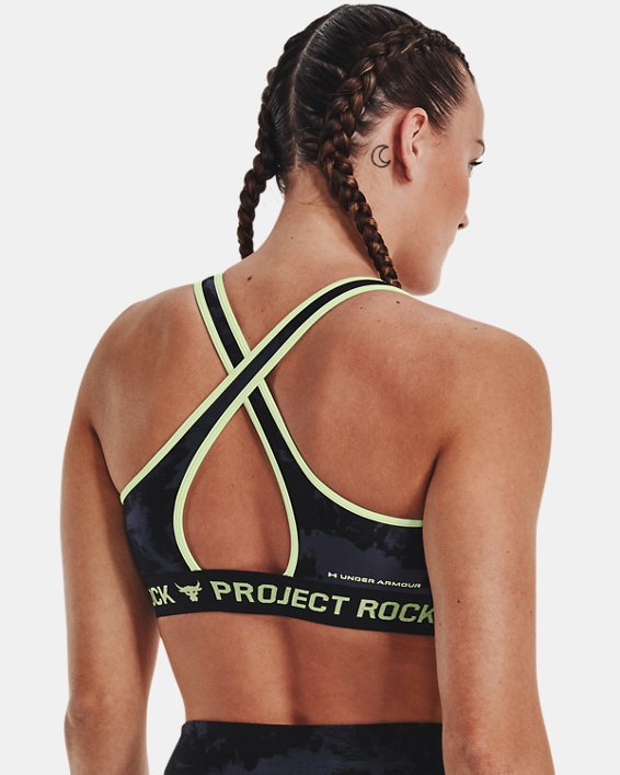 Women's Project Rock Crossback Printed Sports Bra in Black image number 5